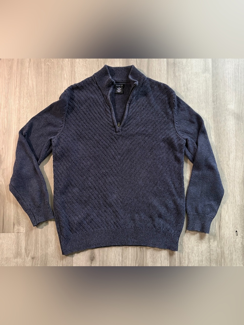 Calvin Klein Jeans 100% Cotton Chevron Knit 1/4 Zip Pullover Sweater- Large